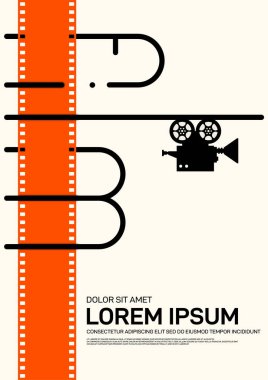 Film ve film poster tasarım şablon arka plan modern vintage retro tarzı. Zemin, afiş, broşür, broşür, el ilanı, reklam, yayın, vektör çizim için kullanılabilir