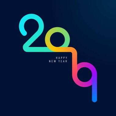 Yeni yıl 2019 arka plan renkli gradyan tipografi ile dekoratif. Tasarım öğesi şablonu kullanılan tebrik kartı, kartpostal, zemin, broşür, yayın, vektör çizim için