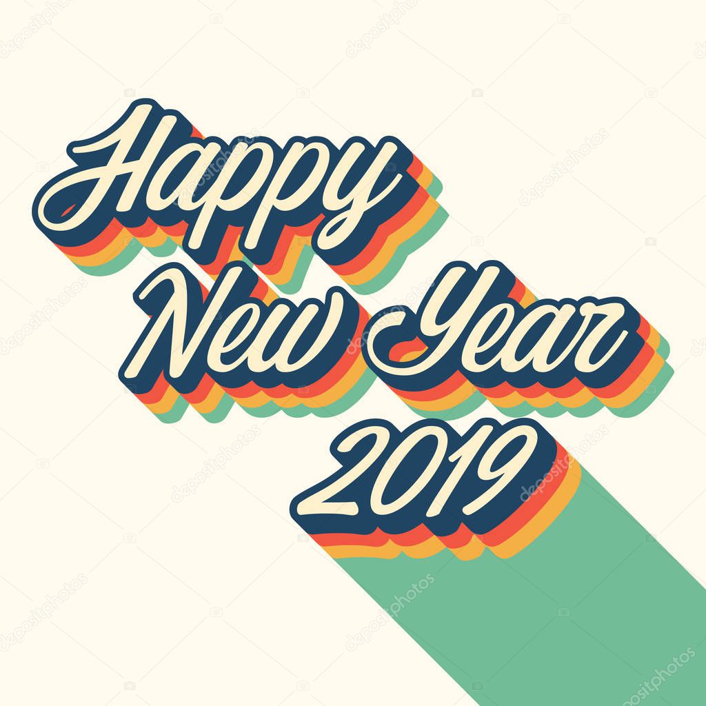 New year 2019 abstract background decorative with vintage retro typography. Design element template can be used for greeting card, postcard, backdrop, brochure, publication, vector illustration