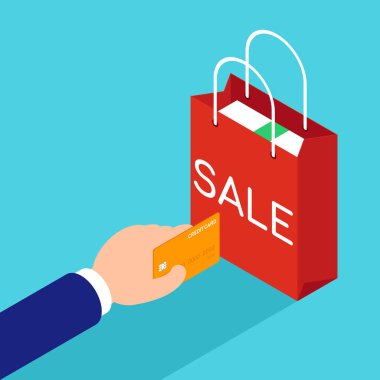 Online kredi kartı e-ticaret iş kavramı düz tasarımı ile vektör çizim alışveriş