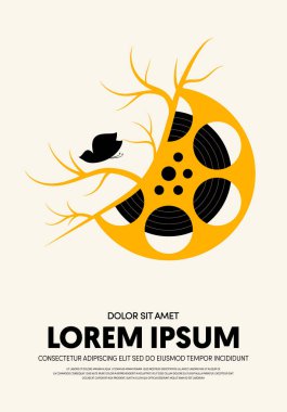 Film ve film poster tasarım şablon arka plan modern vintage retro tarzı. Zemin, afiş, broşür, broşür, el ilanı, reklam, yayın, vektör çizim için kullanılabilir