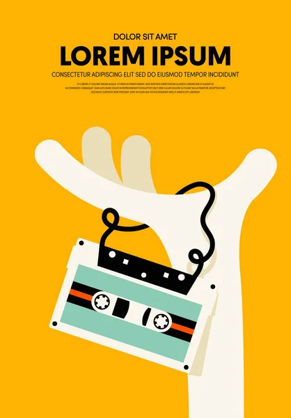 Musikposter modern Vintage Retro-Stil dekorativ mit Audiokassette — Stockvektor