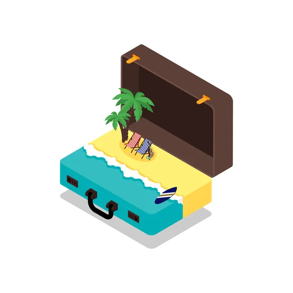 세계 개념 아이소 메트릭 플랫 디자인 을 여행 하는 해변에 여름 — 스톡 벡터