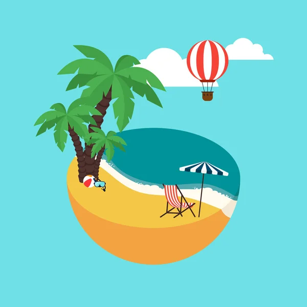 Vacances d'été décoratif avec coucher de soleil plage décor plat design — Image vectorielle