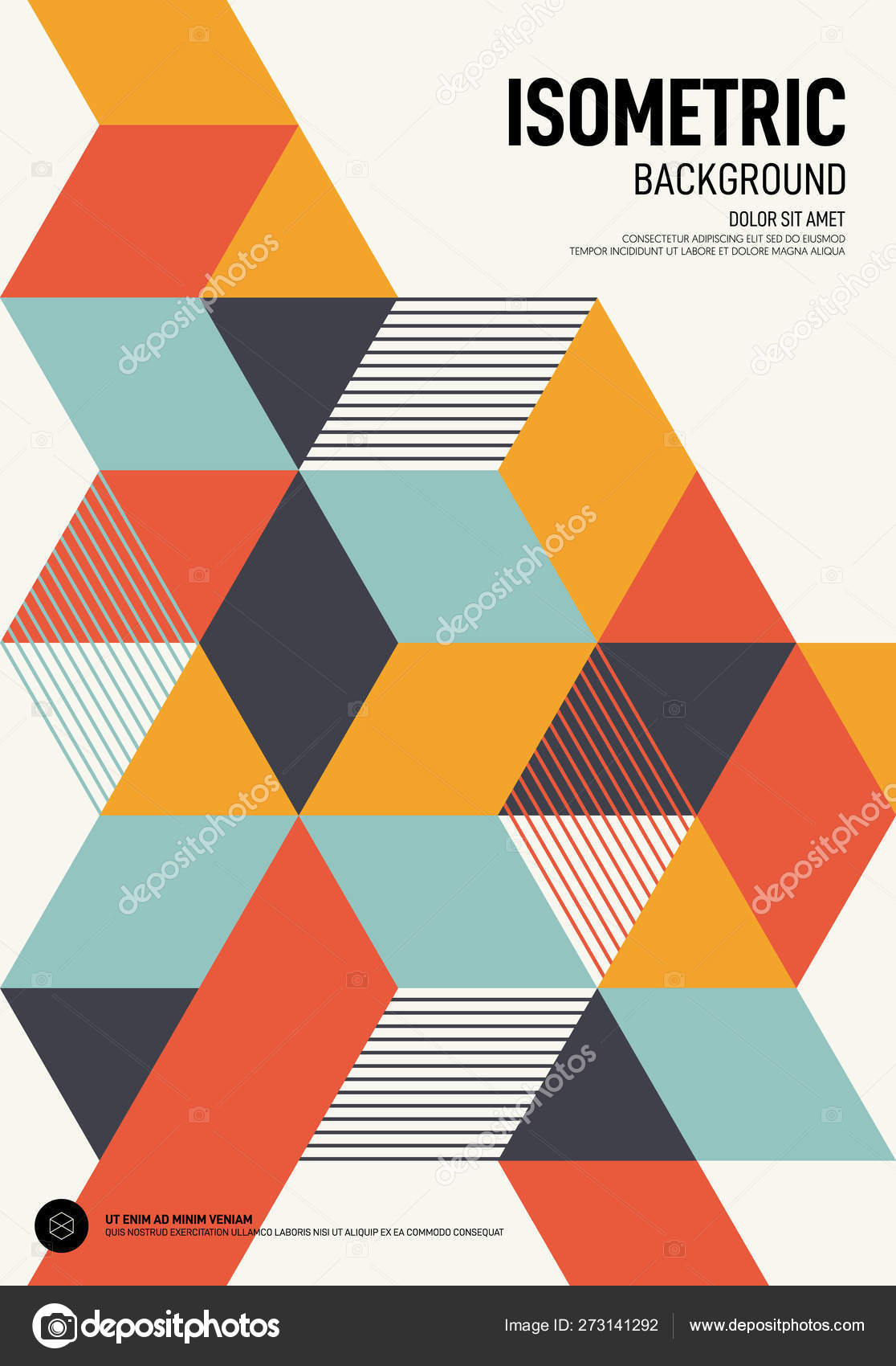 Abstract isometric geometric shape layout poster design template