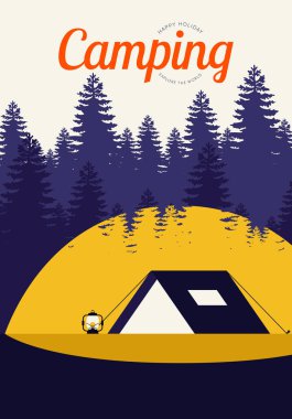 Camping and travel concept poster background vintage retro style