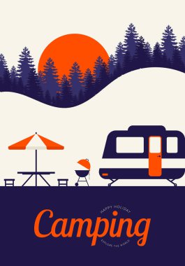 Camping and travel concept poster background vintage retro style
