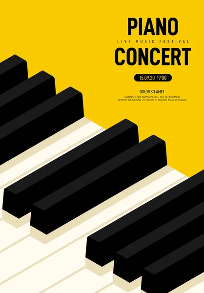 Concerto de piano e cartaz do festival de música estilo retro vintage moderno — Vetor de Stock