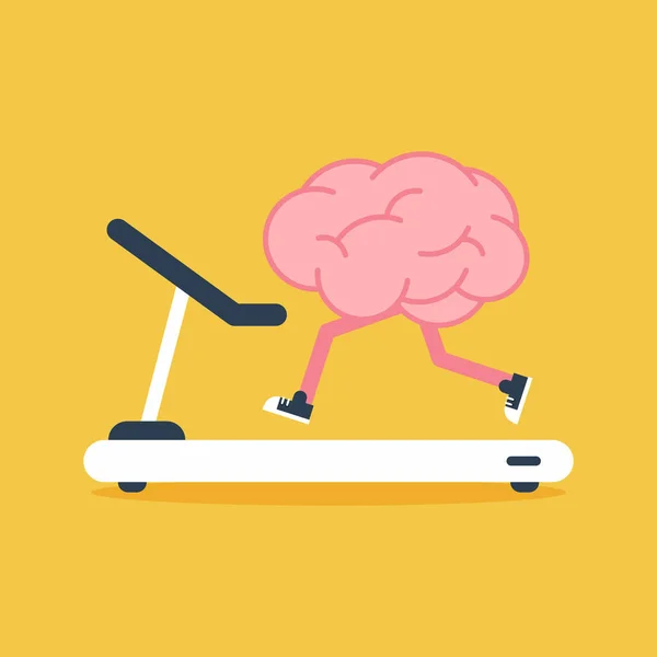 Brain training with treadmill running flat design. Creative idea concept — Stock Vector