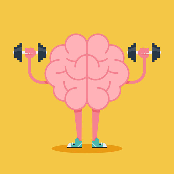 Brain training with dumbbell flat design. Creative idea concept