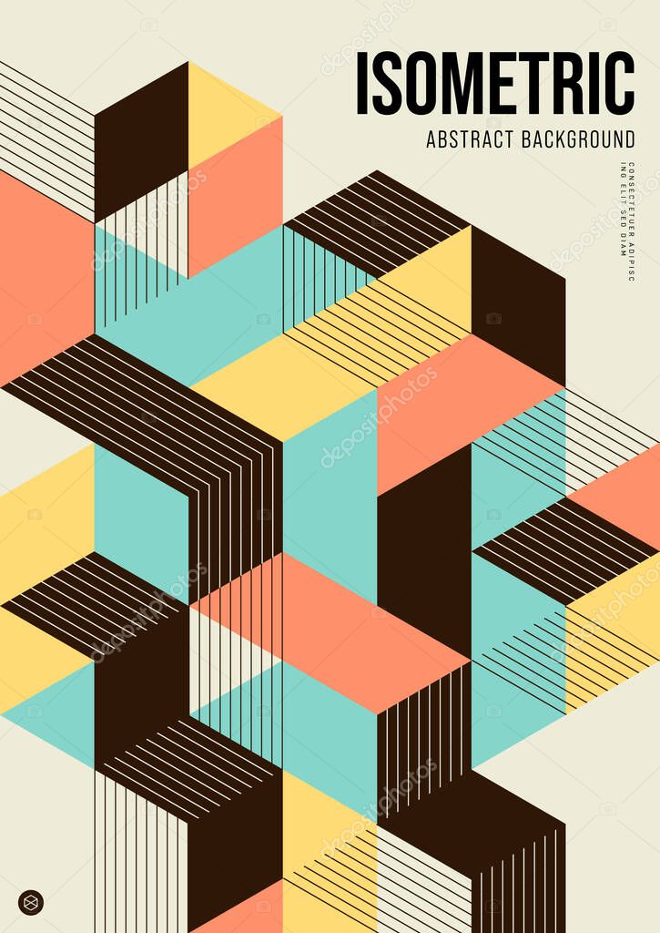 Abstract isometric geometric shape layout design template poster background modern art style. Design element can be used for backdrop, publication, brochure, flyer, leaflet, vector illustration