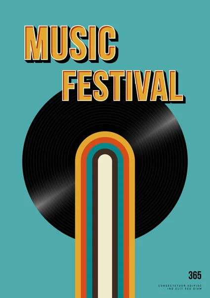 Muziek Poster Ontwerp Template Achtergrond Met Vinyl Plaat Vintage Retro — Stockvector