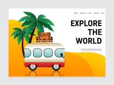 Seyahat iniş sayfası, web sitesi tasarım dekoratifi tatil konsepti modern düz tasarım, vektör illüstrasyonu