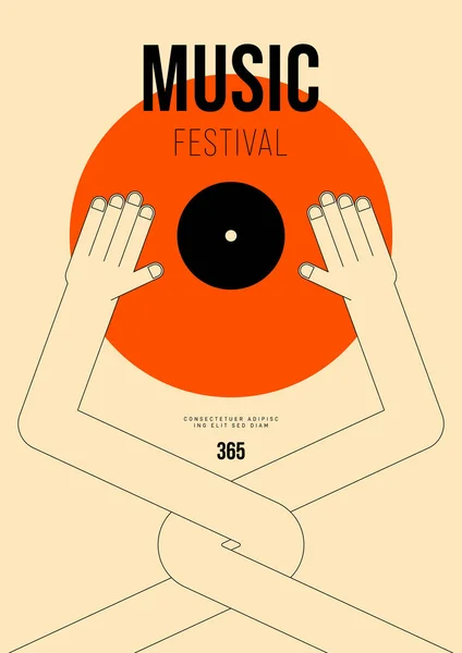 Hintergrund Für Die Gestaltung Von Musikplakaten Mit Schallplatte Und Handumriss — Stockvektor