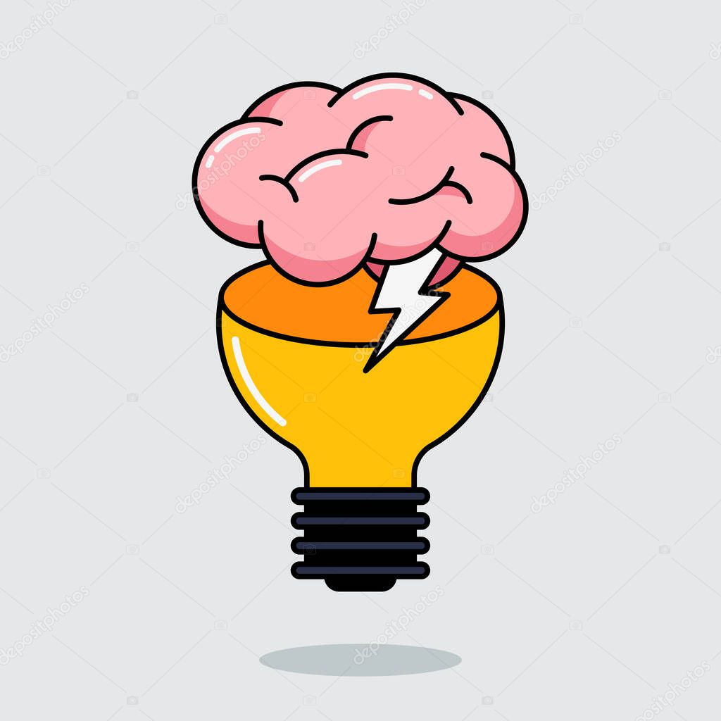 Creative thinking idea and brain training concept flat design style decorative with a brain and light bulb. EPS10 vector illustration