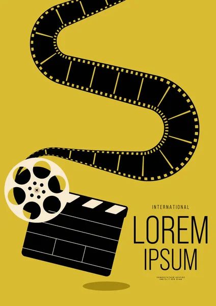 Film ve film afiş tasarım şablonu. Klasik film kamerası ve el çırpma tahtası. Tasarım ögesi arkaplan, pankart, broşür, broşür, broşür, broşür, yazdırma, EPS10 vektör ilülasyonu için kullanılabilir