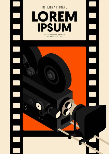 Konstrukcja Plakatu Filmowego Filmowego Tło Izometryczną Kamerą Filmową Vintage Element — Wektor stockowy