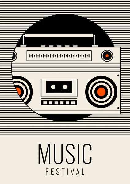 Modèle Affiche Musique Fond Modèle Avec Contour Portable Boombox Vintage — Image vectorielle