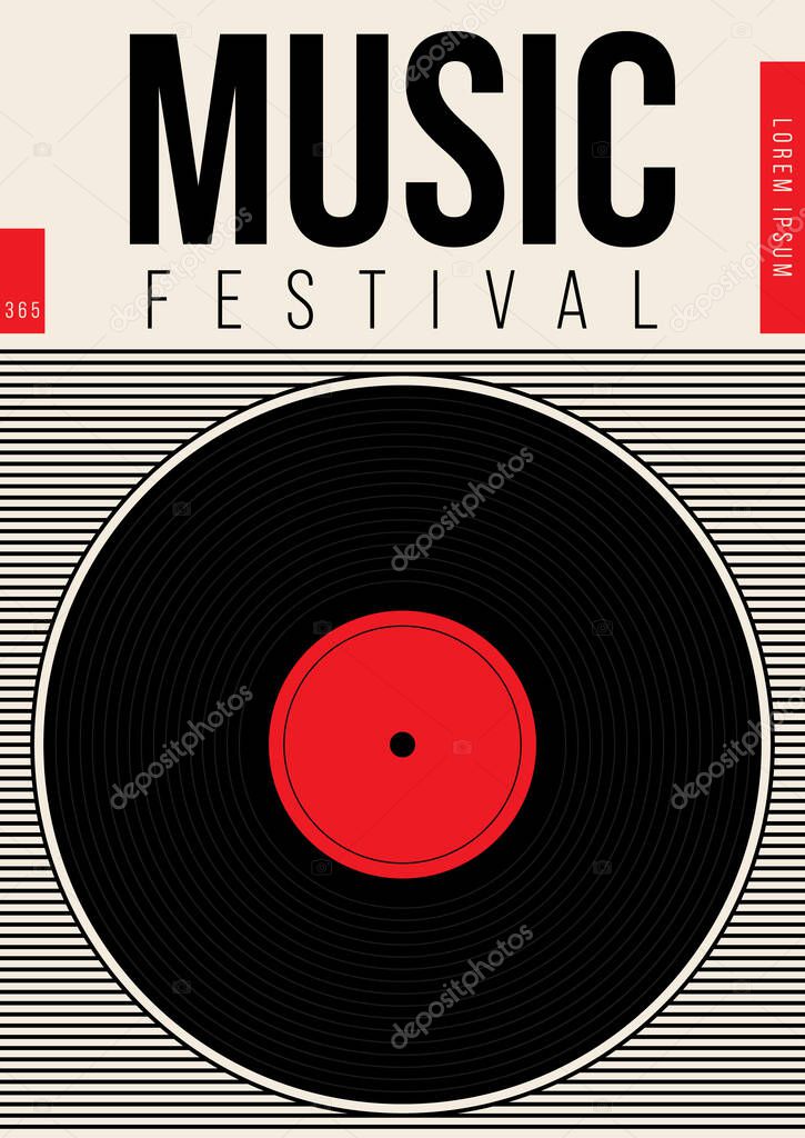 Music poster design template background with vinyl record vintage retro style. Design element template can be used for banner, brochure, leaflet, print, invitation, vector illustration