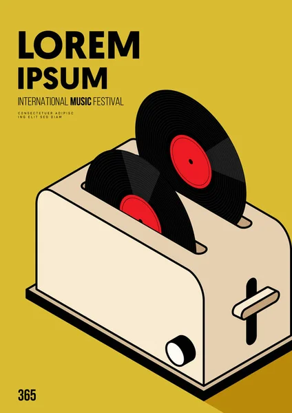 Gramofon kayıt cihazı ve tost makinesiyle müzik afişi tasarımı şablonu. Tasarım ögesi şablonu arkaplan, bayrak, broşür, broşür, broşür, baskı, yayın, vektör ilülasyonu için kullanılabilir