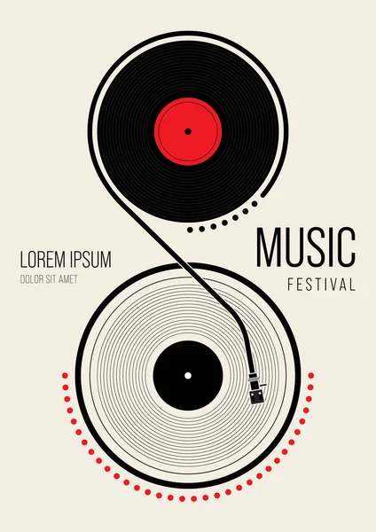 Musica Poster Design Modello Sfondo Con Vinile Record Vintage Stile — Vettoriale Stock