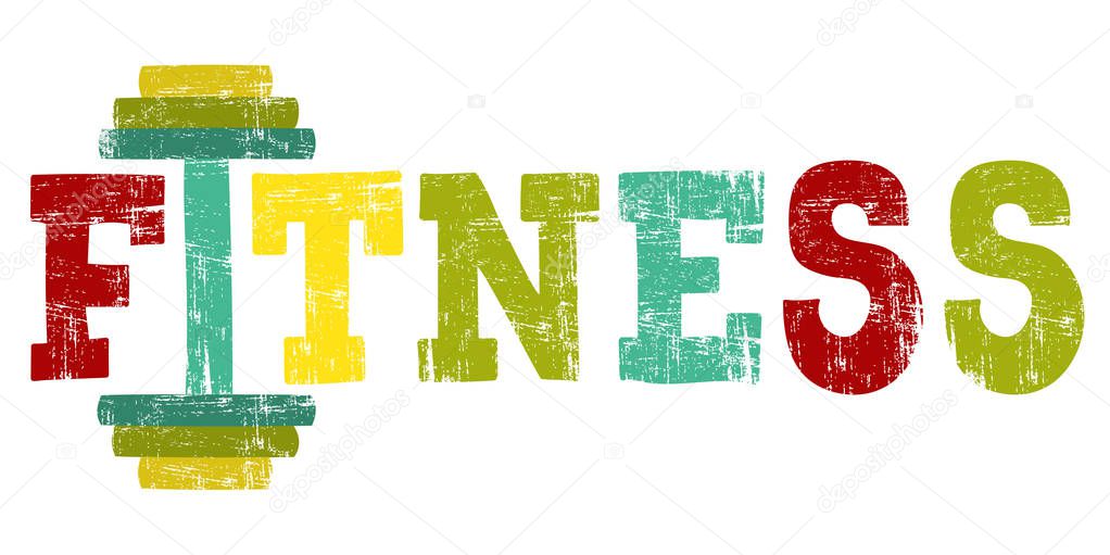 Fitness and dumbbell logo on white background. Vector illustration