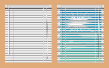 Window mockup kümesi kör. Vektör gerçekçi illüstrasyon windows ile açın ve yatay kör perdeleri kapatın.