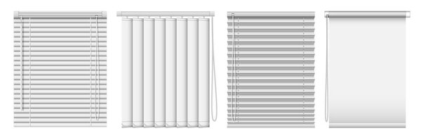 Set of horizontal and vertical window blinds. Vector realistic illustration horizontal blind curtains.