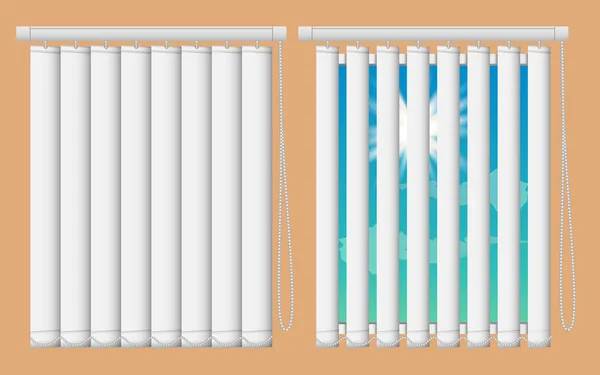 Window mockup kümesi kör. Vektör gerçekçi illüstrasyon windows ile açın ve dikey kör perdeleri kapatın.