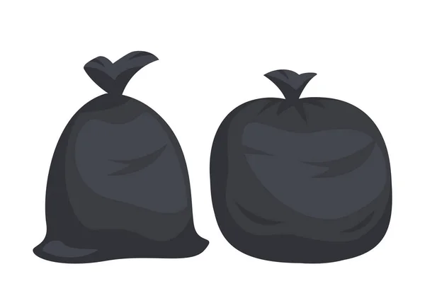 Çöp ile paketleri. Büyük siyah plastik torba ile izole üzerinde beyaz arka plan atıklar. Çöp ve çöp torbası.