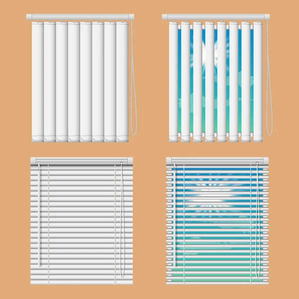 Window mockup kümesi kör. Vektör gerçekçi illüstrasyon windows ile açın ve yatay ve dikey kör perdeleri kapatın.