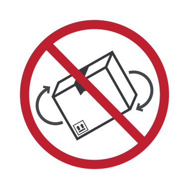 Karton kutunun dönmesinin yasaklanması, paket güvenliği sembolü, nakliye talimatları, kırılgan paket kullanımı ve lojistik uyarı işareti..