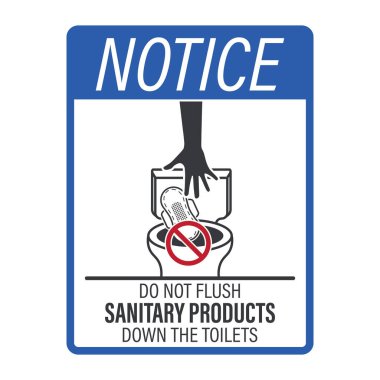 İzole edilmiş yasaklama levhası hijyen ürünlerini tuvalete atmadığınızı gösteriyor. Tuvalet, tesisat ve çevre güvenliği için hijyen talimatı etiketi..