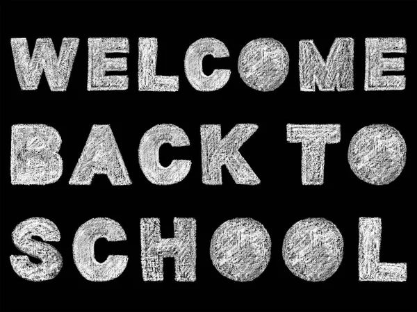 Handwritten White Bold Chalk Lettering Welcome Back School Text Black — Stock Photo, Image