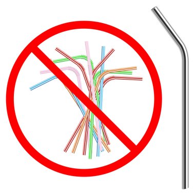 Tek kullanımlık plastik kırmızı beyaz arka plan, saman, hisse senedi vektör çizim içme yasağı plastik üzerinde yeniden kullanılabilir metal içme lehine saman, saman içme ret