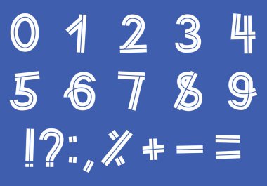 satır içi doodle yazı tipi, sayı ve işaretler el yazısı harfler, hisse senedi vektör çizim anahat