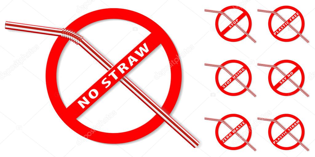 stop using plastic straws sign. zero waste and plastic free concept. stock graphic vector illustration