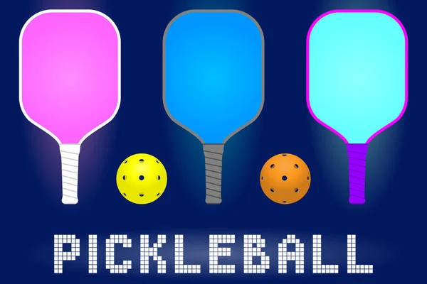 pickleball raketleri ve topları kürek çek. Spor donatımı için hobi oyun modern renk kümesi. hisse senedi vektör çizim