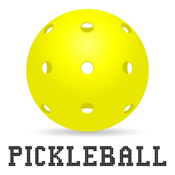 Gula Pickleball Boll Med Skugga Och Pickleball Bokstäver För Ikonen — Stock vektor