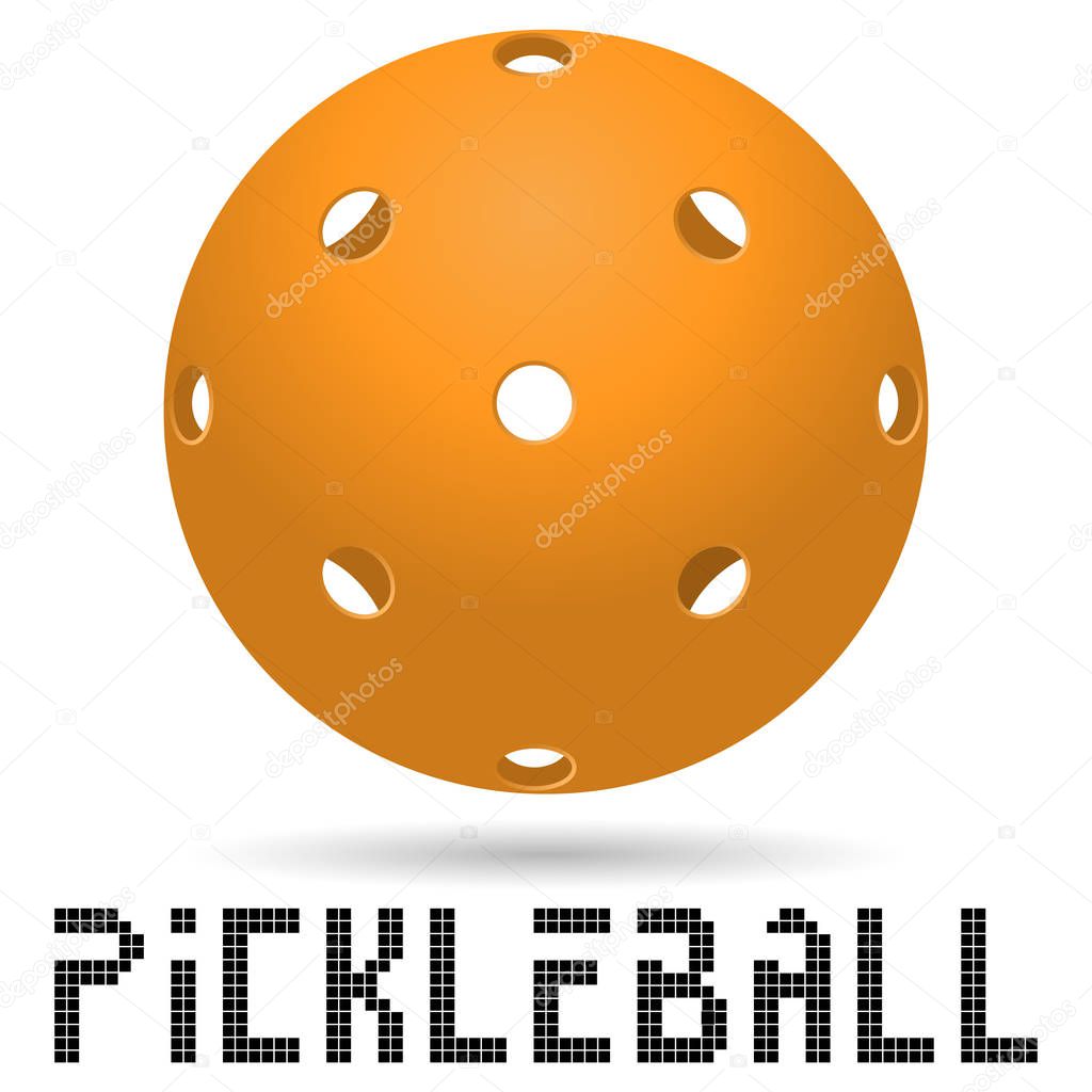 orange pickleball ball with shadow and pickleball lettering for icon or logo design. stock vector illustration