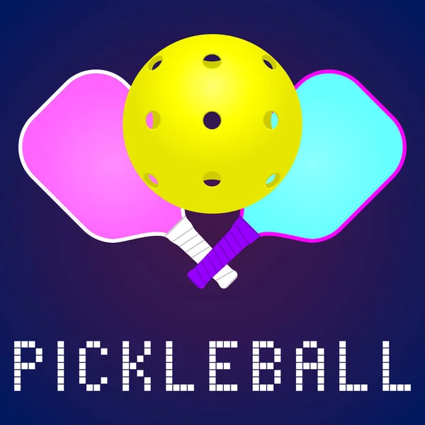 raketleri veya kürekler ve topu pickleball oyun modern renkli için. düz simgesi, logo veya etiket clipart. hisse senedi vektör çizim