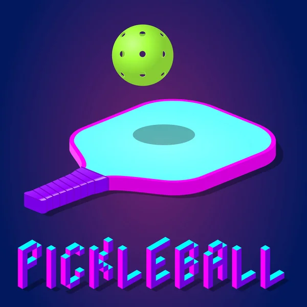 raket veya raket ve top pickleball oyun modern parlak renkli için. izometrik simgesi, logo veya etiket clipart. hisse senedi vektör çizim