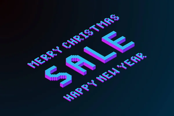 Merry Christmas Happy New Year 2019 Sale Lettering Pixel Isometric — Stock Vector