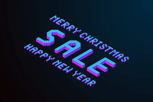 Merry Christmas Happy New Year 2019 Sale Lettering Pixel Isometric — Stock Vector