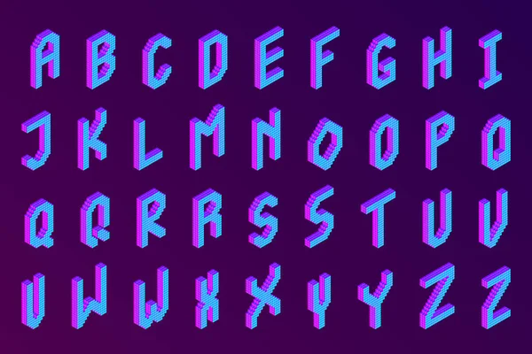 Negrito Colorido Isométrico Pixel Fonte Moderno Brilhante Letras Maiúsculas Alfabeto —  Vetores de Stock