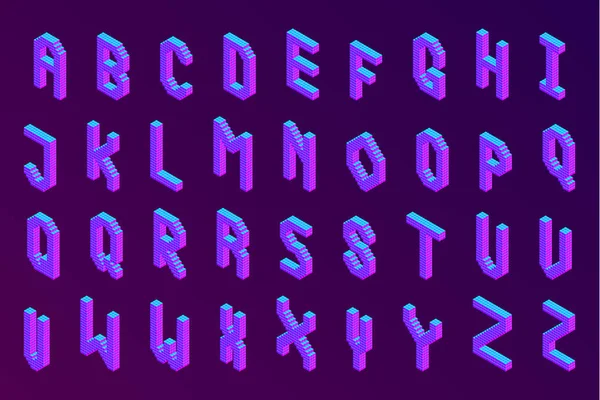 Lettertype Vet Kleurrijke Isometrische Pixel Moderne Lichte Hoofdletters Geometrische Alfabet — Stockvector