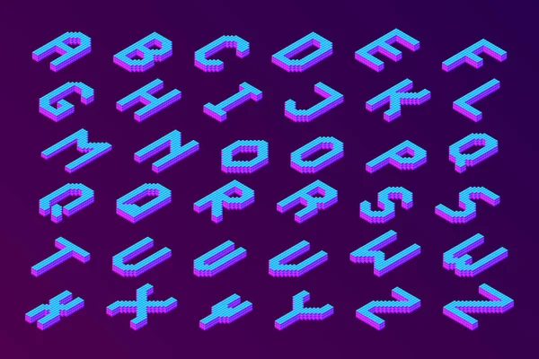 Djärva Färgglada Isometrisk Pixel Teckensnitt Moderna Ljusa Versaler Geometriska Alfabetet — Stock vektor
