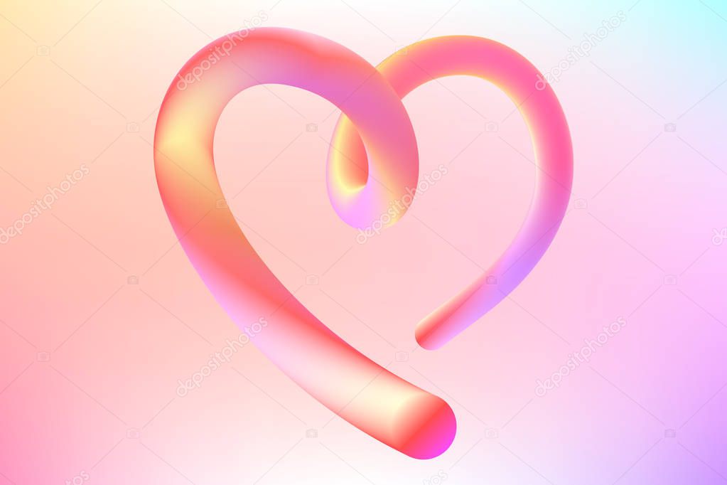 bold vibrant pastel colorful 3d contour heart on modern fluid liquid gradient background. stock vector illustration clipart