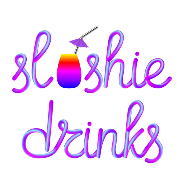 Slushie Caligrafía Colorido Escrito Mano Con Taza Vidrio Paja Acero — Archivo Imágenes Vectoriales