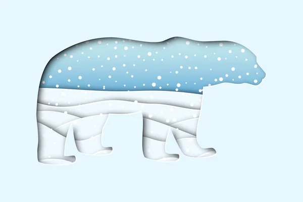 North Arctic Polar White Bear Paper Cut Craft Style Winter — Διανυσματικό Αρχείο